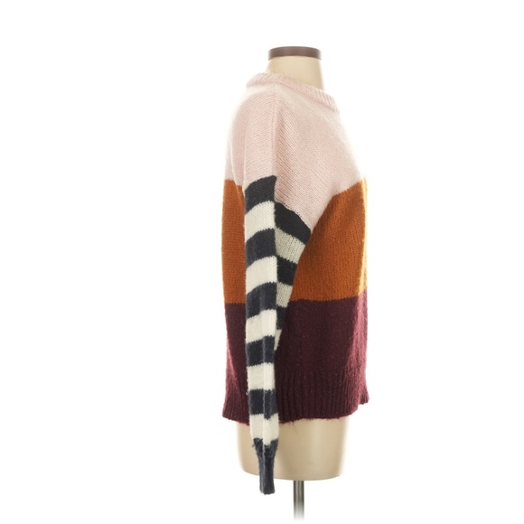 Brave Soul Color Block Sweater Stripe Sleeve Baggy - Picture 3 of 4
